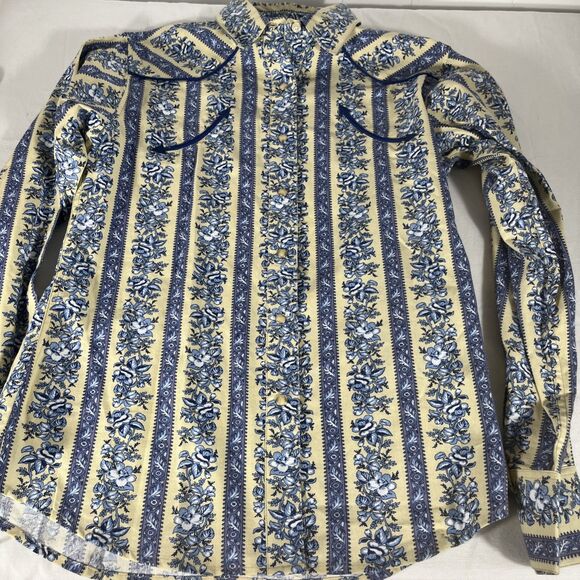 Walls Cowgirl Ranch Wear Women’s Western Snap Shirt Medium Floral Stripe  (flaw) - Picture 12 of 14